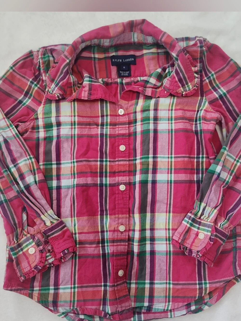 Ralph Lauren Polo Fuchsia Plaid Ruffle-Collar Button Shirt